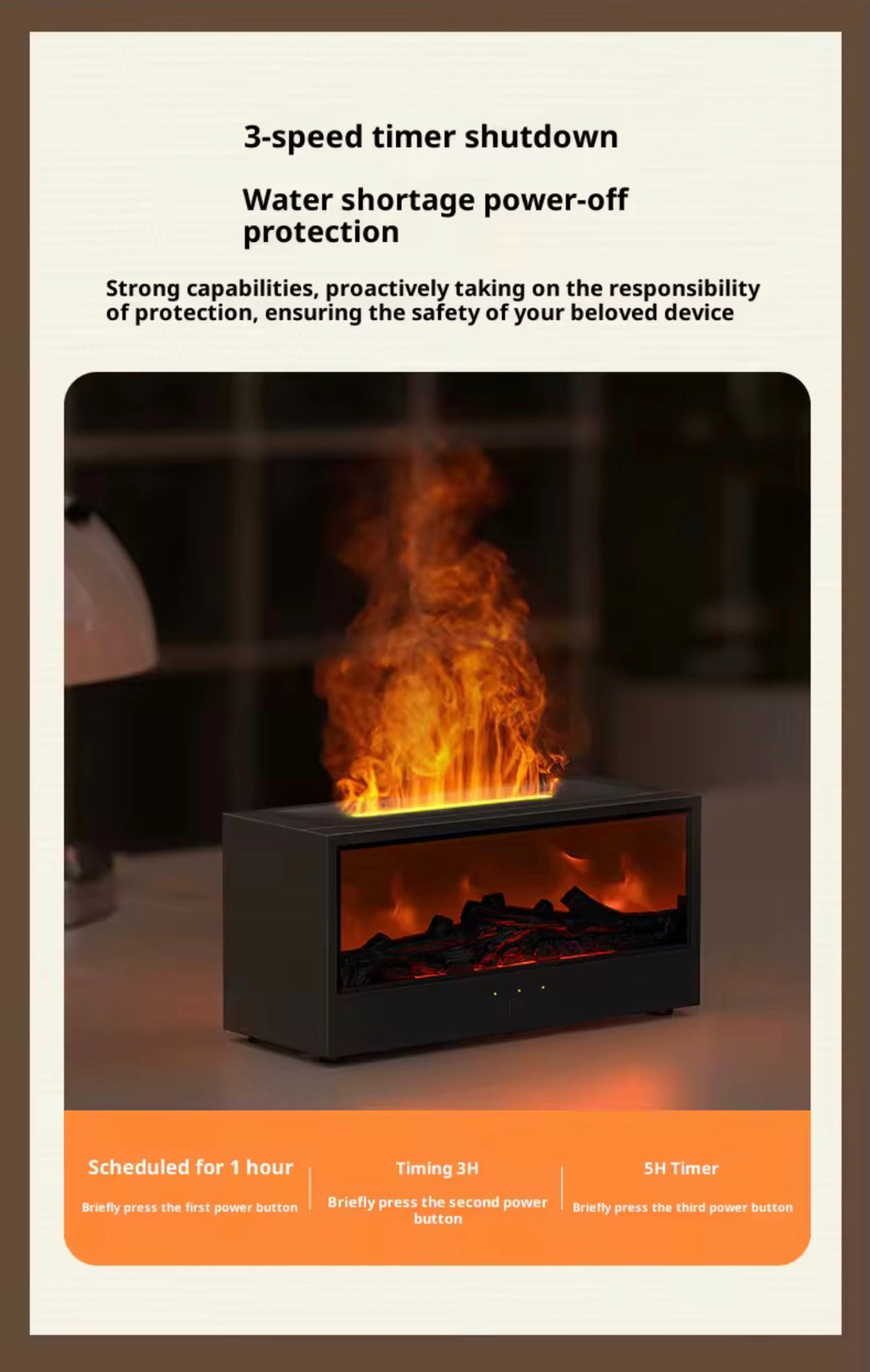 Difusor de Aceites Esenciales y Humidificador Ultrasónico – Efecto Llama 3D y Simulación de Chimenea, Luz Ambiental Multicolor con Mando a Distancia