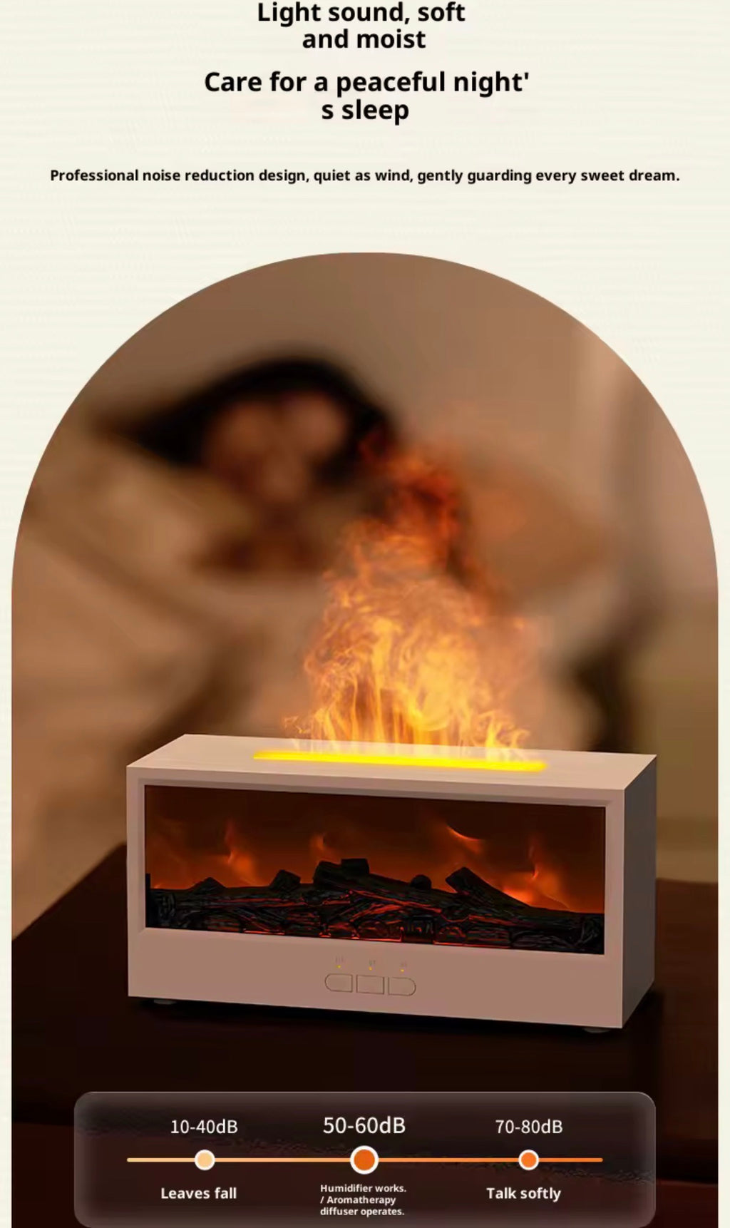 Difusor de Aceites Esenciales y Humidificador Ultrasónico – Efecto Llama 3D y Simulación de Chimenea, Luz Ambiental Multicolor con Mando a Distancia