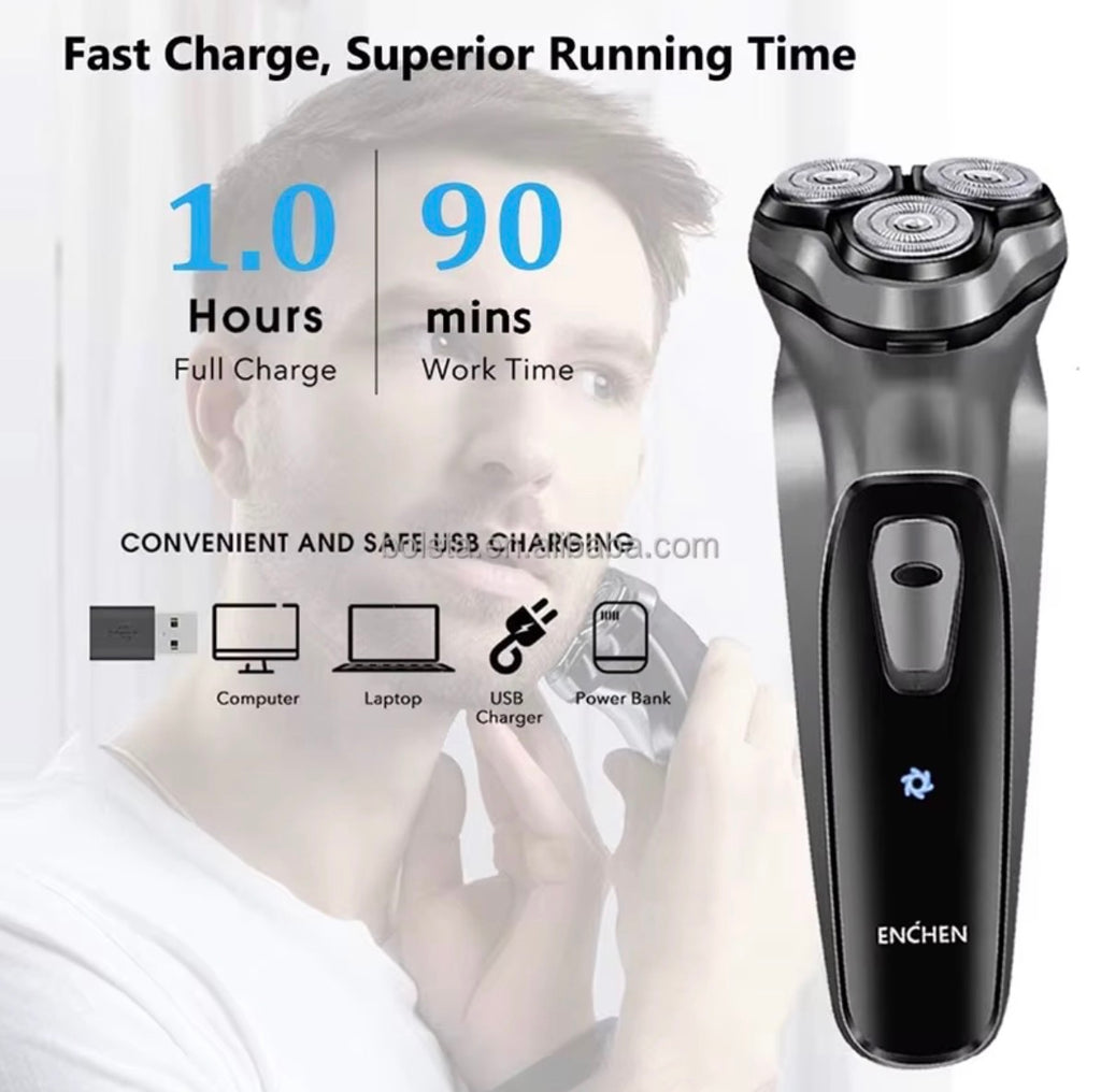 Afeitadora Eléctrica Hombre Alta Precisión – 3 Cabezales Flotantes 3D, Recortadora Retráctil Integrada y Carga Rápida USB Tipo-C