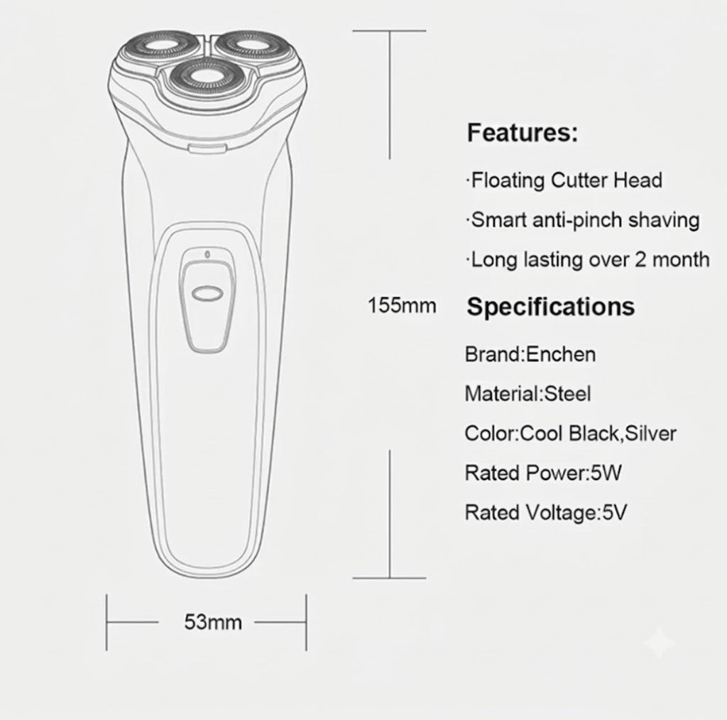 Afeitadora Eléctrica Hombre Alta Precisión – 3 Cabezales Flotantes 3D, Recortadora Retráctil Integrada y Carga Rápida USB Tipo-C