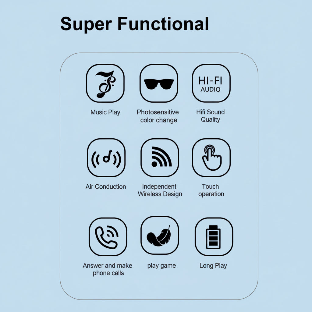 Lunettes Connectées Intelligentes F02 – Audio Hi-Fi à Conduction Aérienne, Verres Photochromiques Anti-UV & Bluetooth 5.4