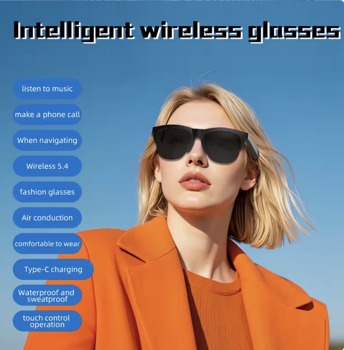 Lunettes Connectées Intelligentes F02 – Audio Hi-Fi à Conduction Aérienne, Verres Photochromiques Anti-UV & Bluetooth 5.4