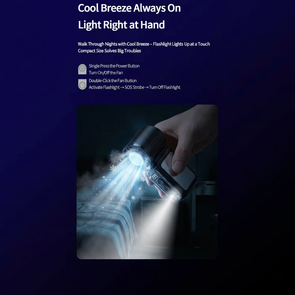 Mini ventilador de mano con aire acondicionado 3 en 1 - Enfriamiento instantáneo (efecto hielo), pantalla digital LED, batería de larga duración y elegante diseño de espejo
