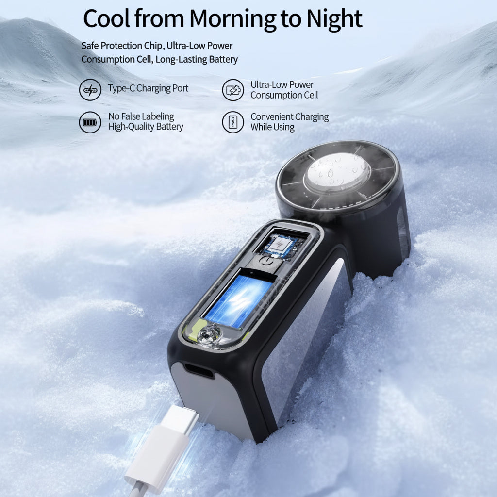 Mini ventilador de mano con aire acondicionado 3 en 1 - Enfriamiento instantáneo (efecto hielo), pantalla digital LED, batería de larga duración y elegante diseño de espejo