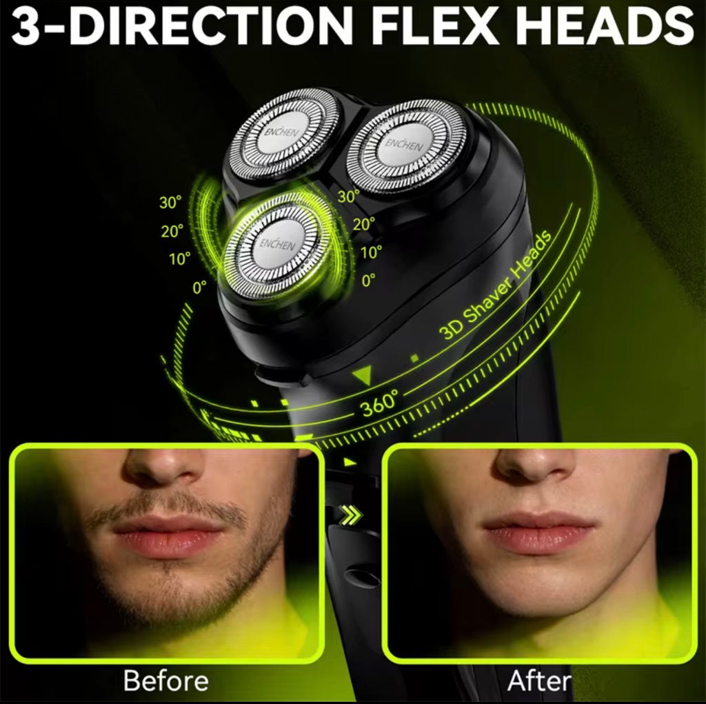 Afeitadora Eléctrica Hombre Alta Precisión – 3 Cabezales Flotantes 3D, Recortadora Retráctil Integrada y Carga Rápida USB Tipo-C