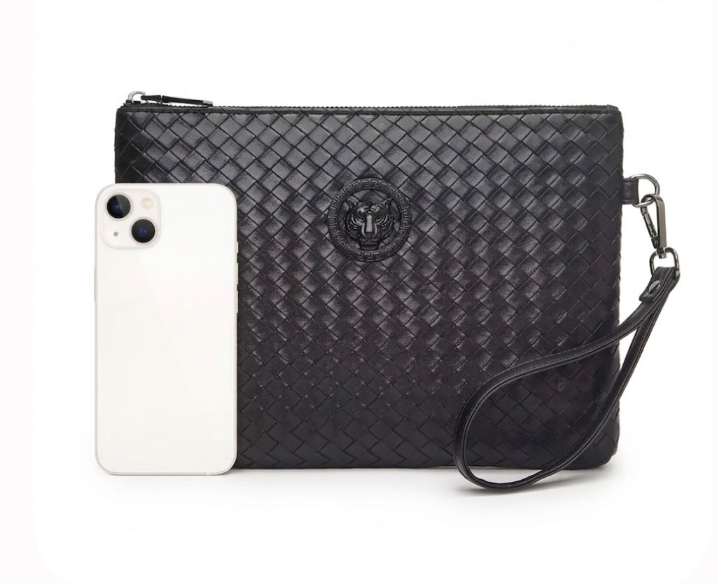 Men's Black Braided Clutch Bag