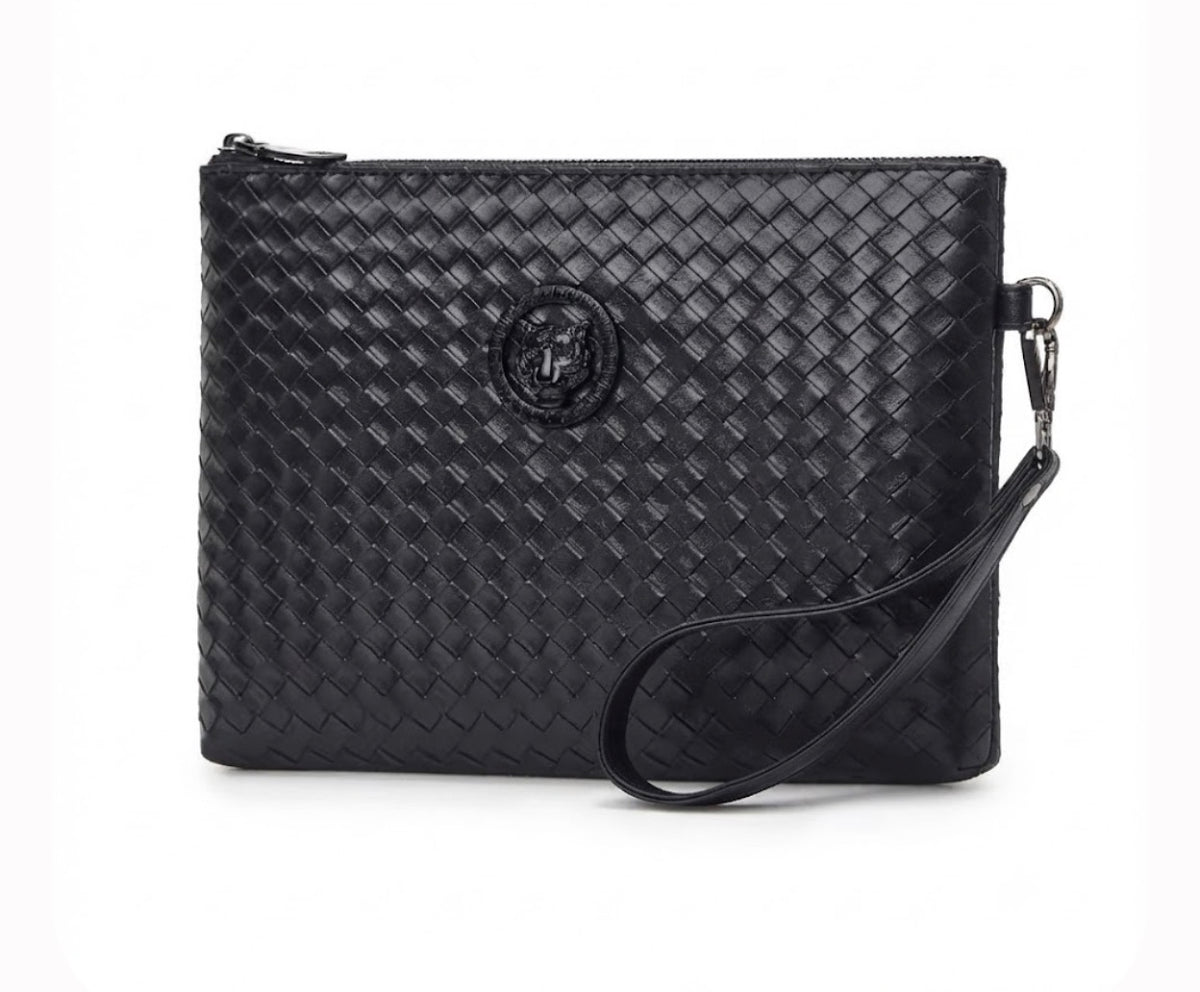 Bolso de mano trenzado negro para hombre