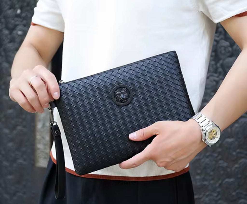 Men's Black Braided Clutch Bag
