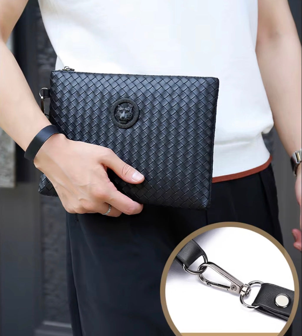 Men's Black Braided Clutch Bag