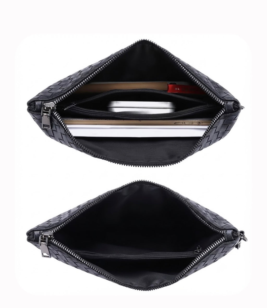 Men's Black Braided Clutch Bag