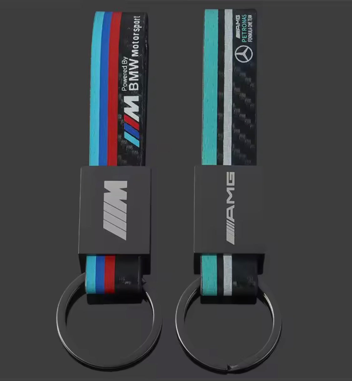 "Motorsport" Premium Keychain – Genuine Carbon Pattern Leather & Zinc Alloy