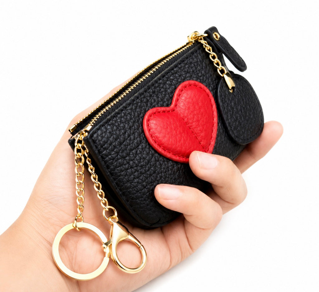 Monedero Pequeño de Moda de Cuero PU – Diseño de Corazón Rojo