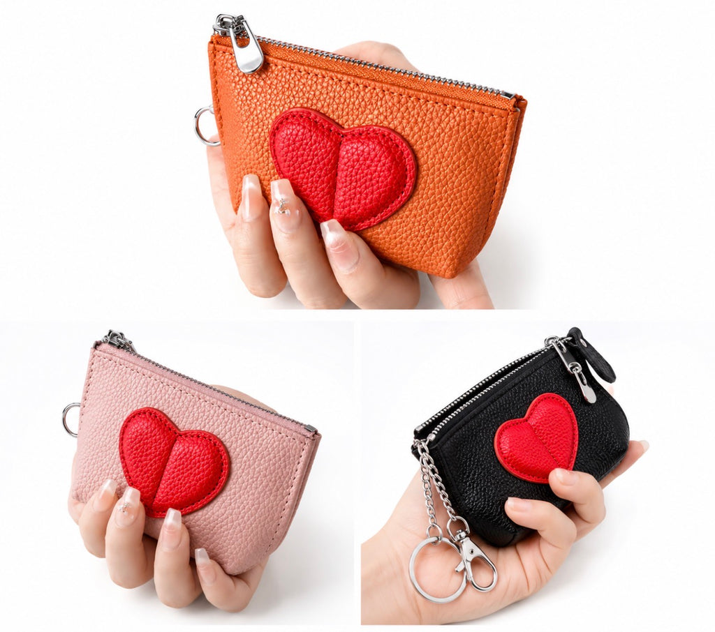 Monedero Pequeño de Moda de Cuero PU – Diseño de Corazón Rojo