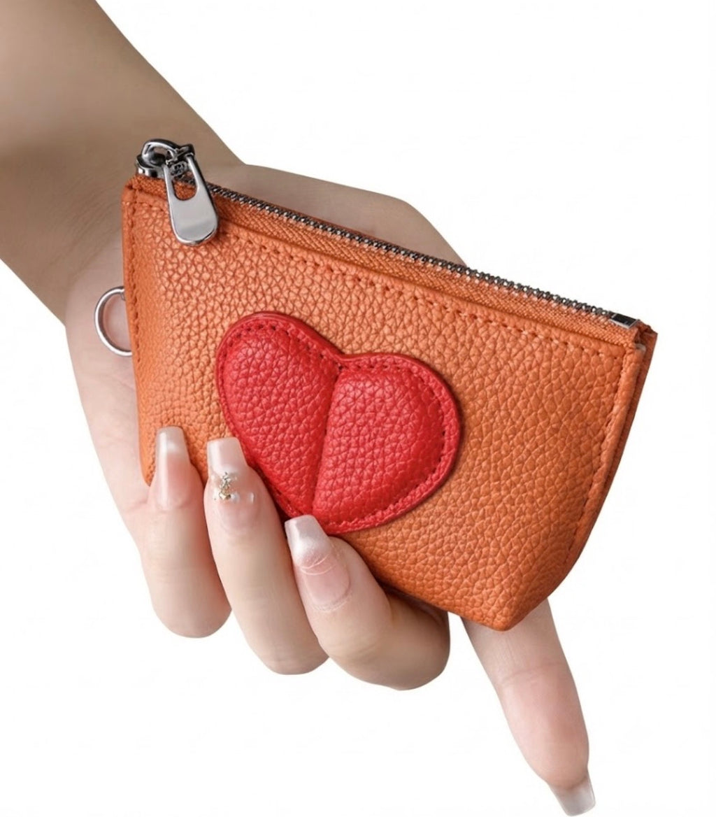 Monedero Pequeño de Moda de Cuero PU – Diseño de Corazón Rojo