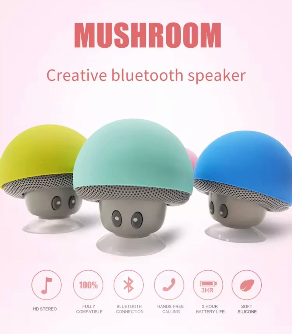 Mini Enceinte Bluetooth Portable Design « Champignon » – Étanche avec Ventouse