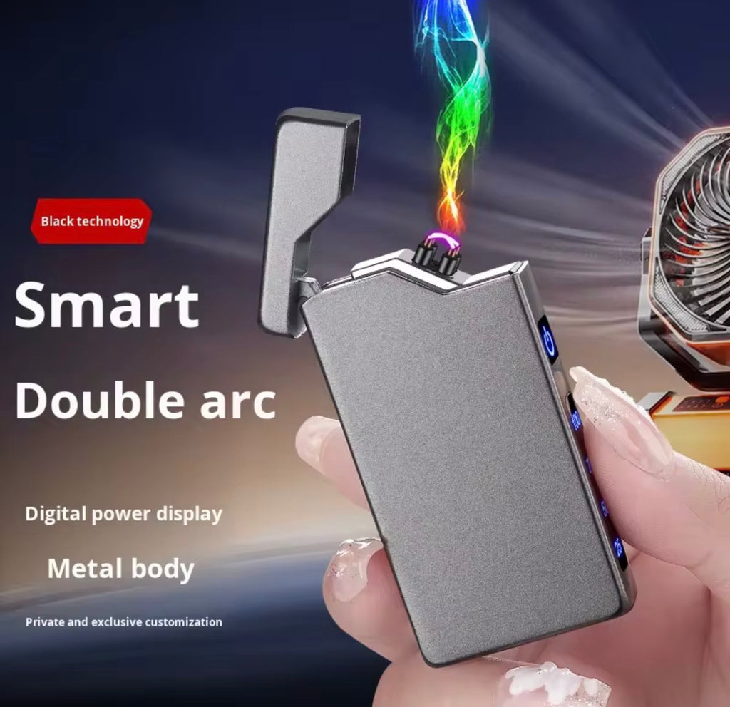 Encendedor Eléctrico de Doble Arco Recargable USB-C, Indicador LED, Diseño Moderno Cortavientos