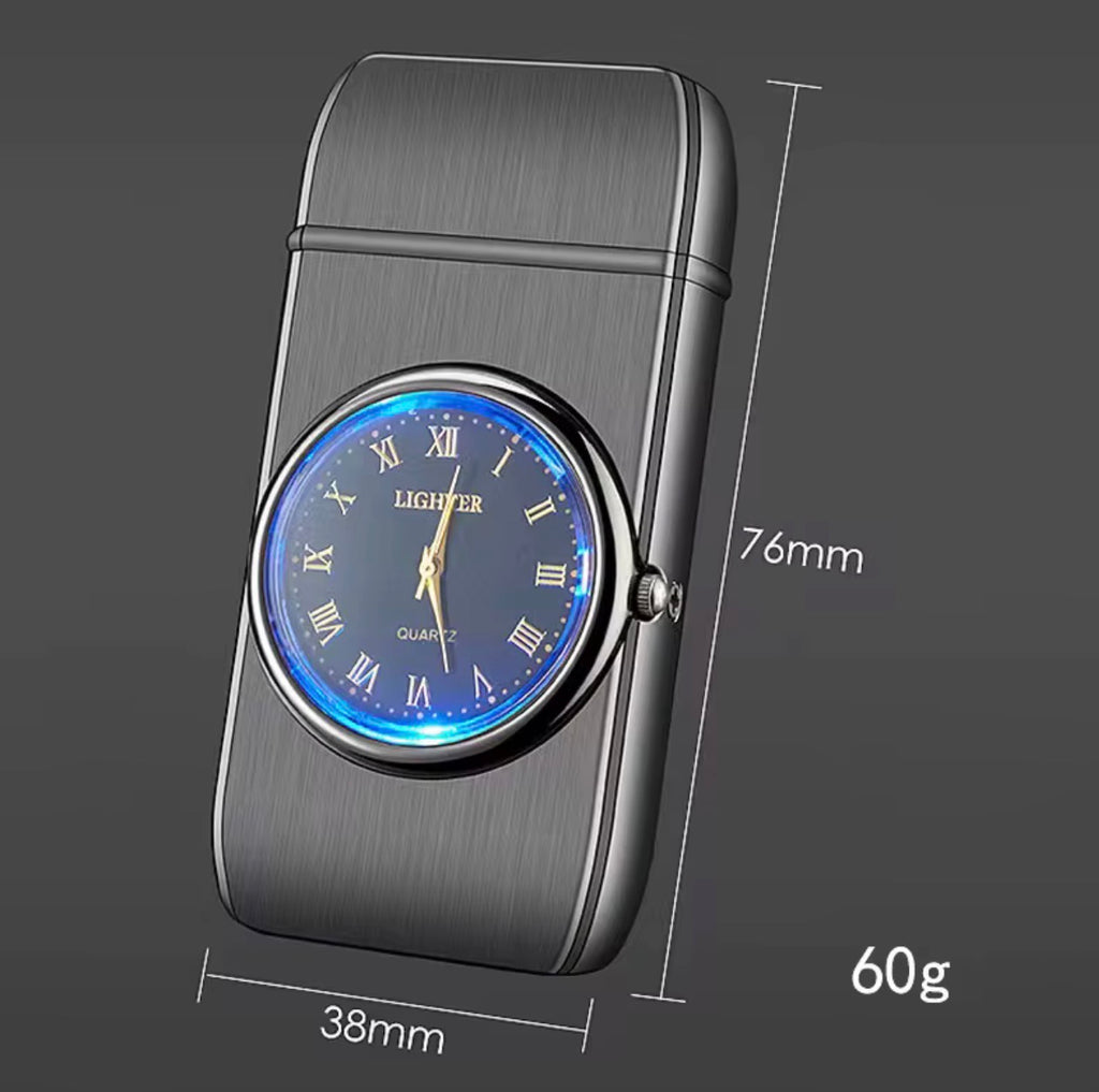 Encendedor de butano a prueba de viento con reloj de cuarzo incorporado - Diseño elegante de aleación de zinc