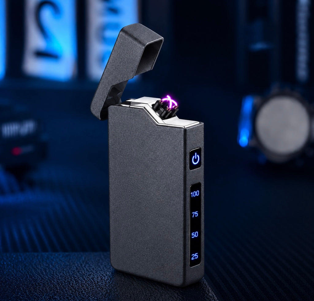 Encendedor Eléctrico de Doble Arco Recargable USB-C, Indicador LED, Diseño Moderno Cortavientos
