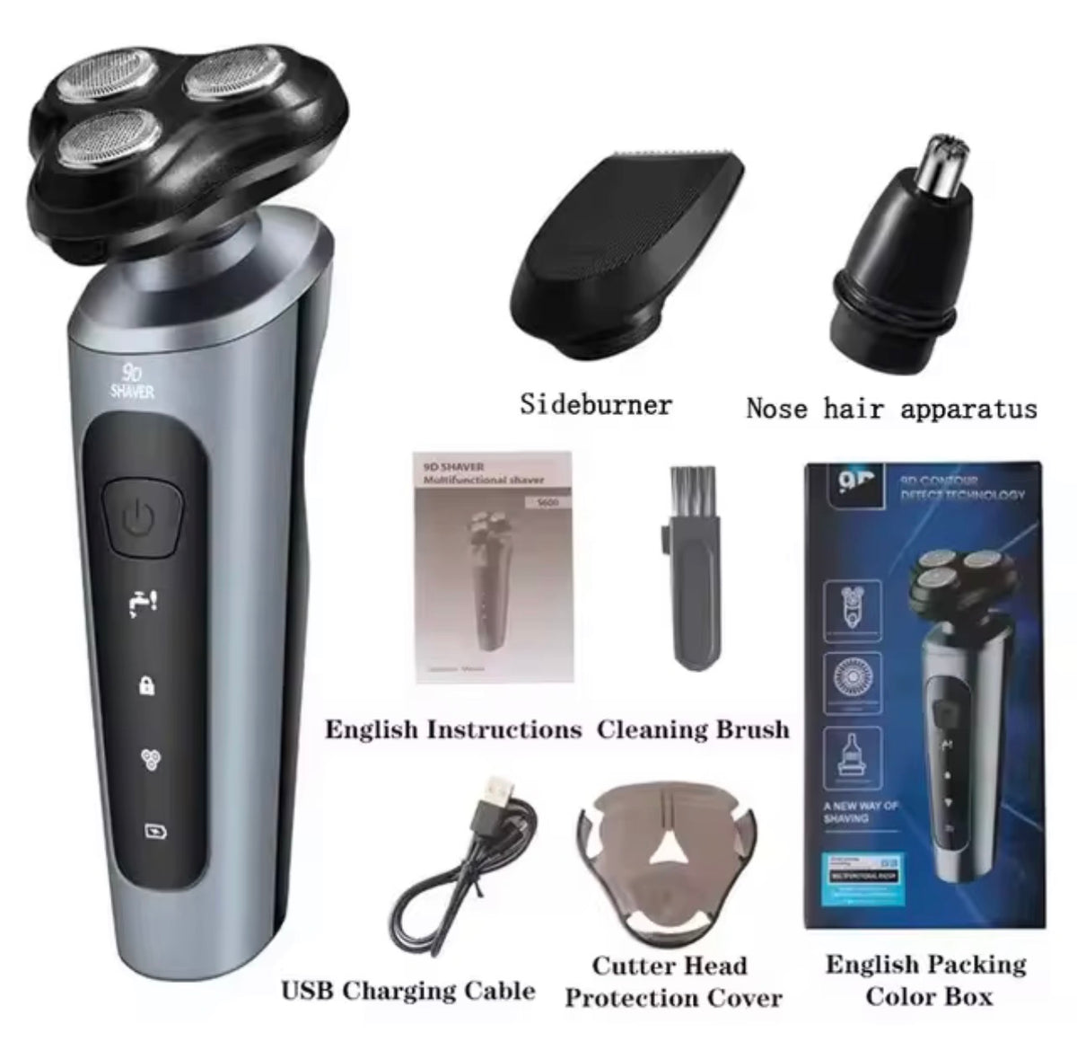 Afeitadora Eléctrica Profesional 9D - Alta Precisión, Impermeable y Recargable por USB
