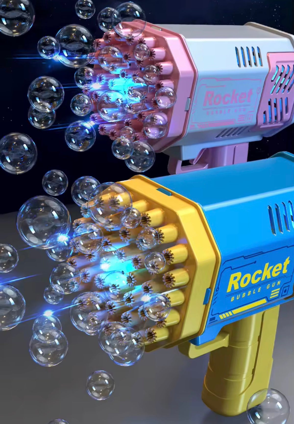 Bazooka de Burbujas de 40 Agujeros con Luz LED – Pistola de Burbujas Mágica para Niños, Juguete de Exterior y Ventilador de Verano (Más de 5000 Burbujas por Minuto)