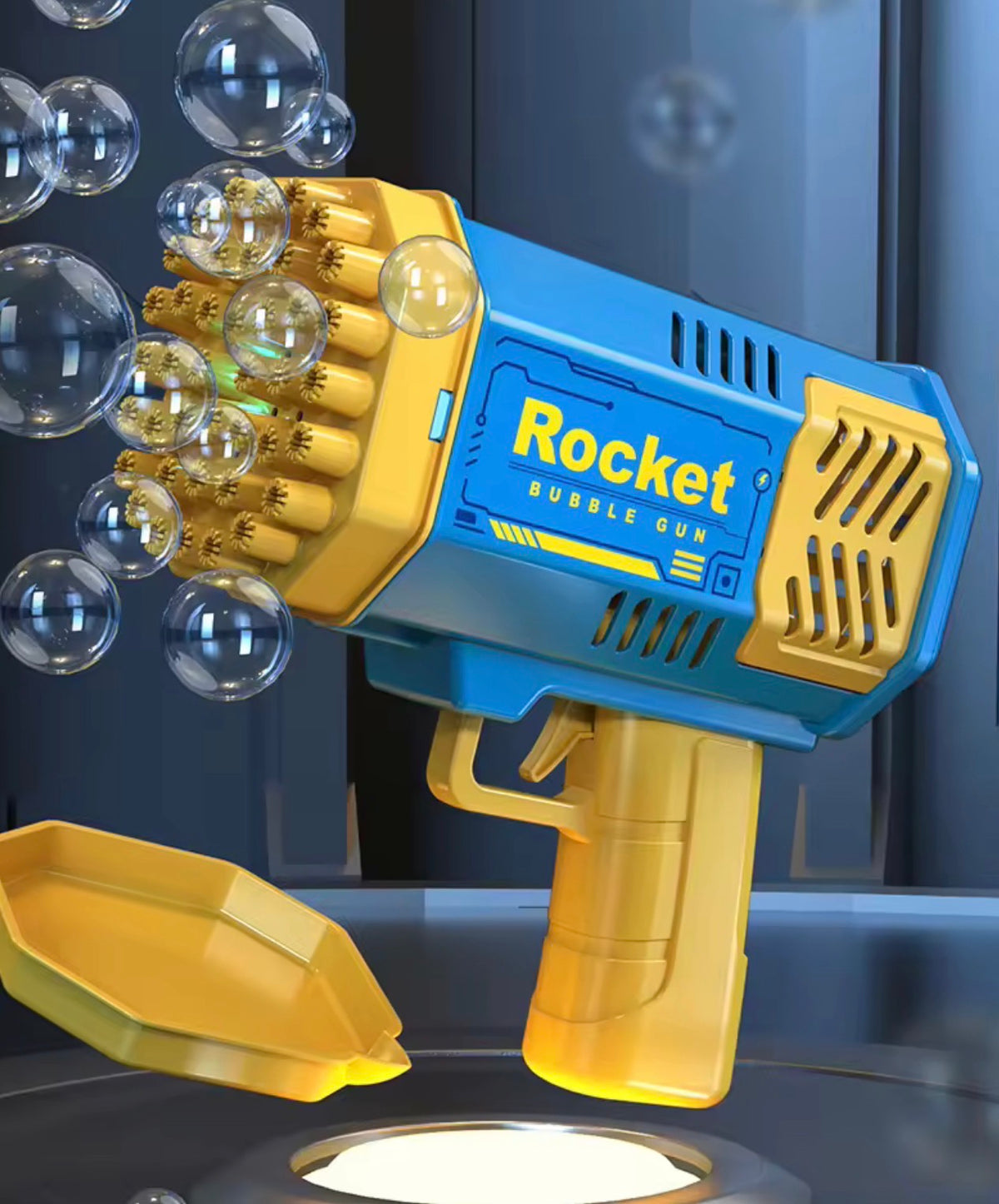 Bazooka de Burbujas de 40 Agujeros con Luz LED – Pistola de Burbujas Mágica para Niños, Juguete de Exterior y Ventilador de Verano (Más de 5000 Burbujas por Minuto)