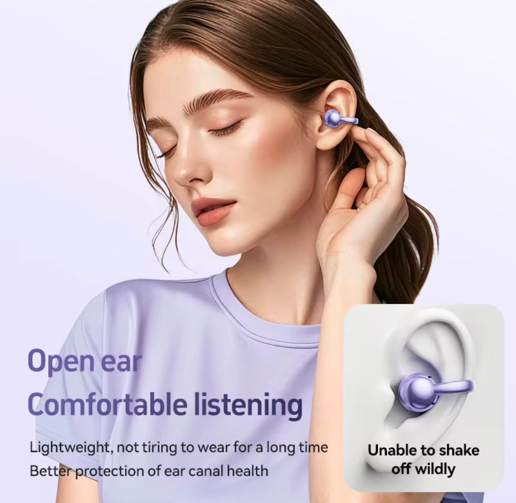 Auriculares Bluetooth 6.0 Open Ear Clip – Sonido envolvente Hi-Fi, 38 horas de autonomía, diseño ergonómico e inteligente con asistente de IA