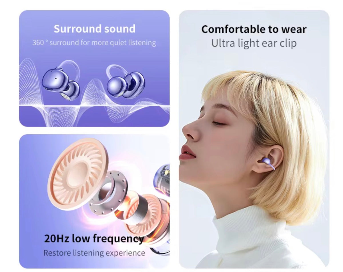 Auriculares Bluetooth 6.0 Open Ear Clip – Sonido envolvente Hi-Fi, 38 horas de autonomía, diseño ergonómico e inteligente con asistente de IA