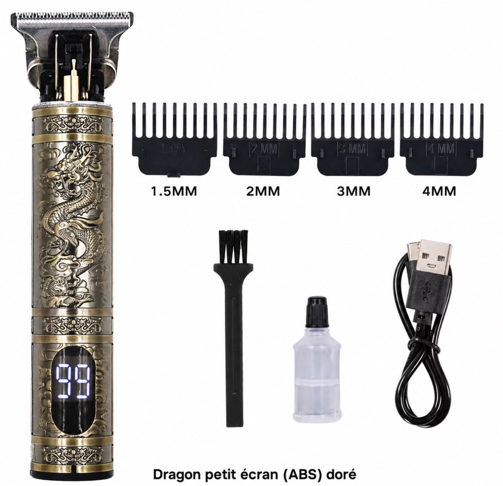 Cortapelos y Barbero Profesional T9 – Diseño Vintage Retro, Cuchillas de Acero Inoxidable de Precisión, Pantalla LCD y Recargable por USB