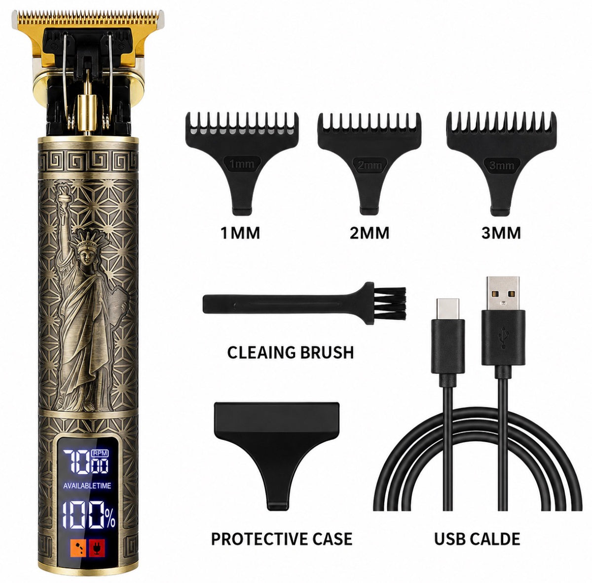 Cortapelos y Barbero Profesional T9 – Diseño Vintage Retro, Cuchillas de Acero Inoxidable de Precisión, Pantalla LCD y Recargable por USB
