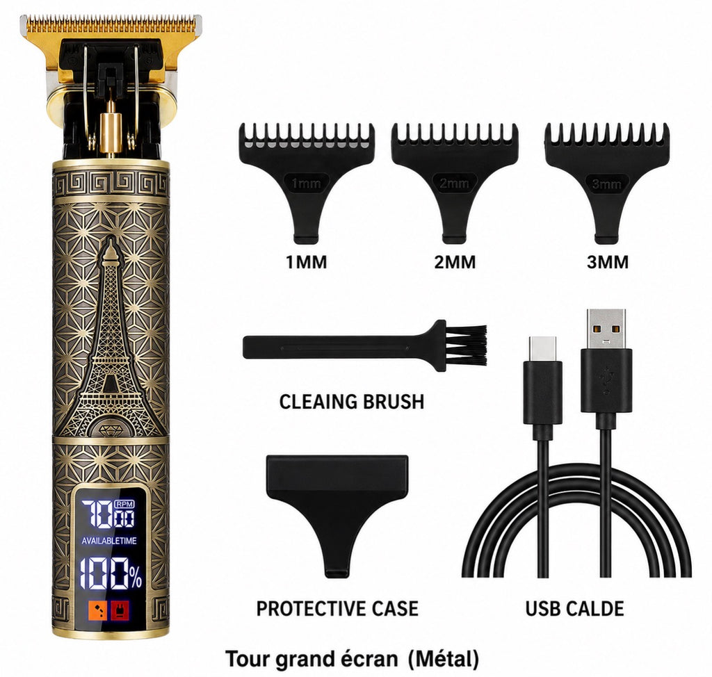 Cortapelos y Barbero Profesional T9 – Diseño Vintage Retro, Cuchillas de Acero Inoxidable de Precisión, Pantalla LCD y Recargable por USB