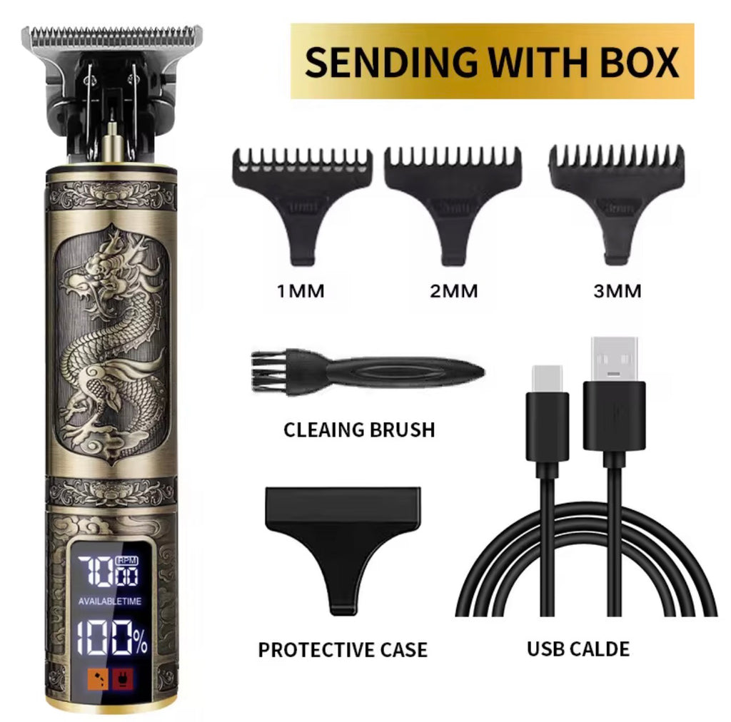 Cortapelos y Barbero Profesional T9 – Diseño Vintage Retro, Cuchillas de Acero Inoxidable de Precisión, Pantalla LCD y Recargable por USB