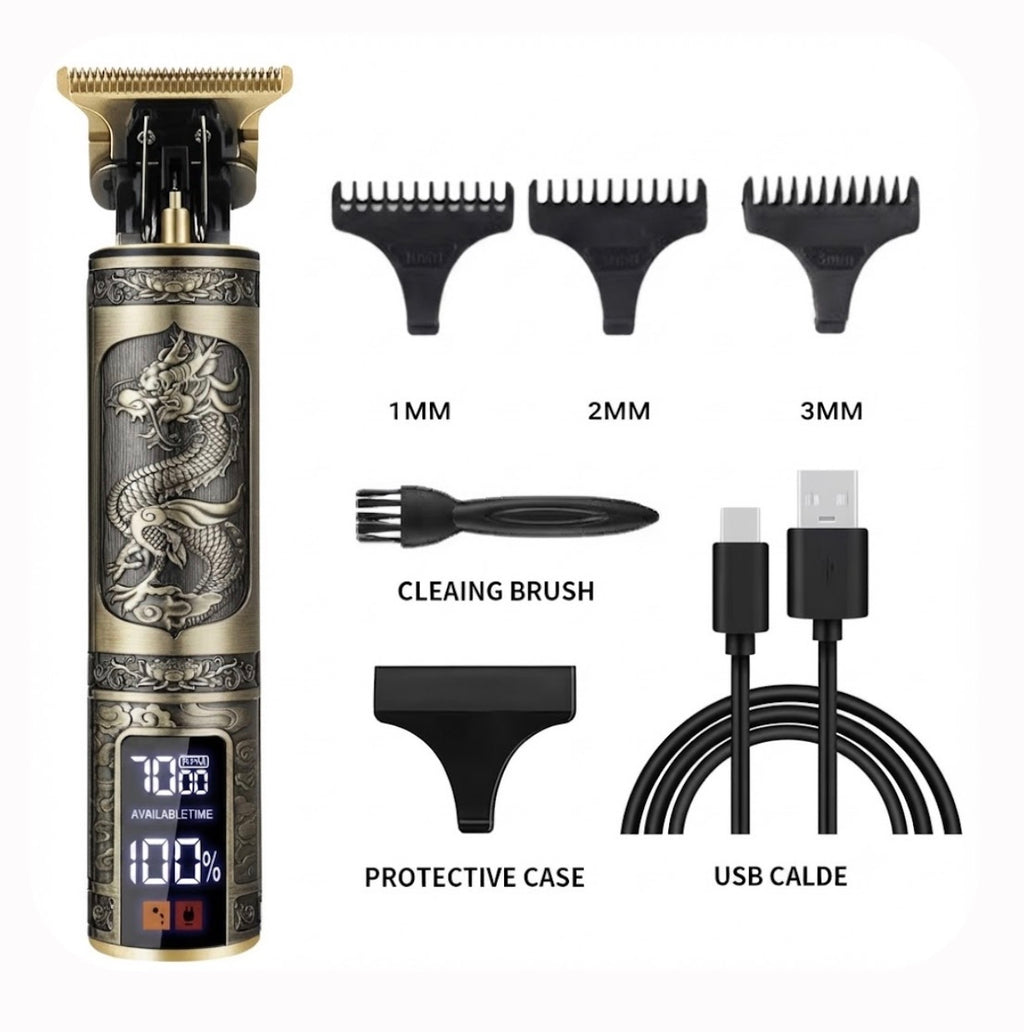 Cortapelos y Barbero Profesional T9 – Diseño Vintage Retro, Cuchillas de Acero Inoxidable de Precisión, Pantalla LCD y Recargable por USB