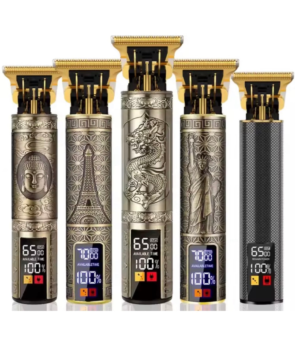 Cortapelos y Barbero Profesional T9 – Diseño Vintage Retro, Cuchillas de Acero Inoxidable de Precisión, Pantalla LCD y Recargable por USB