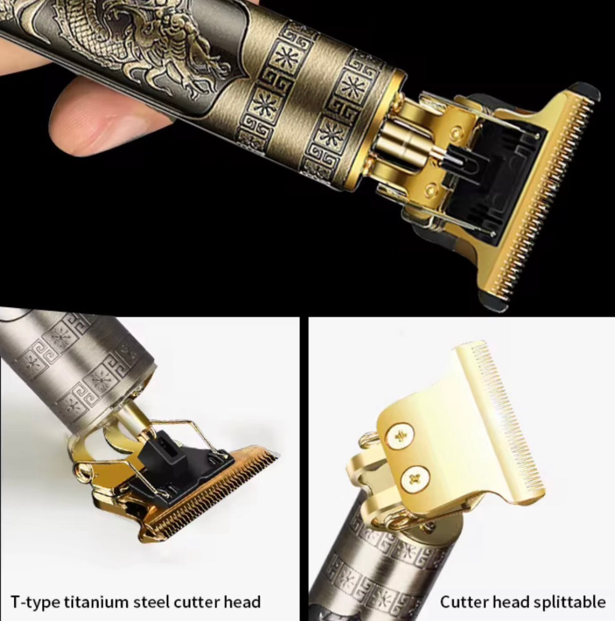 Cortapelos y Barbero Profesional T9 – Diseño Vintage Retro, Cuchillas de Acero Inoxidable de Precisión, Pantalla LCD y Recargable por USB