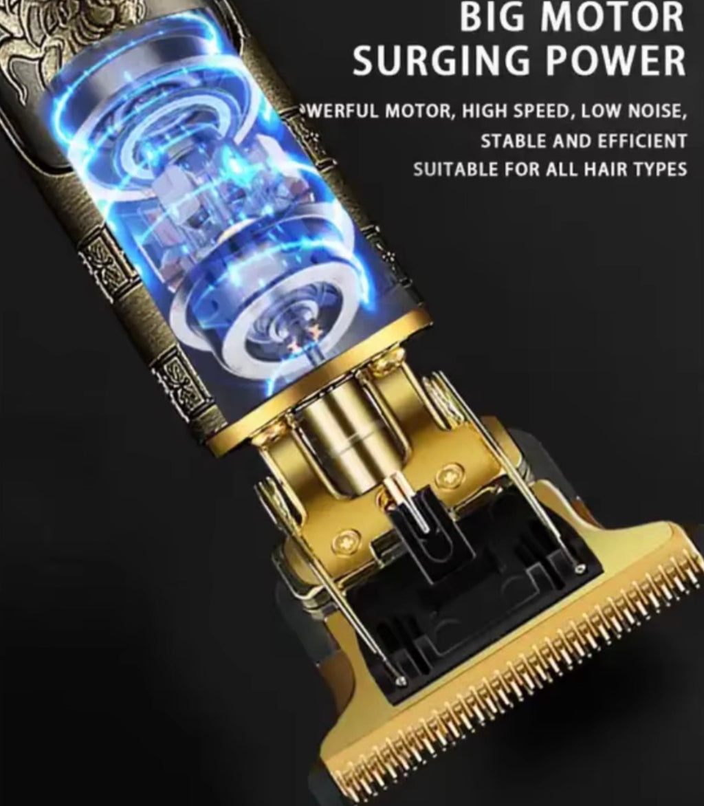 Cortapelos y Barbero Profesional T9 – Diseño Vintage Retro, Cuchillas de Acero Inoxidable de Precisión, Pantalla LCD y Recargable por USB