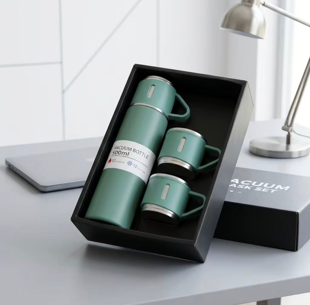 Set de Regalo Botella Térmica y Tazas 500 ml – Acero Inoxidable 304, Resistente a la Corrosión