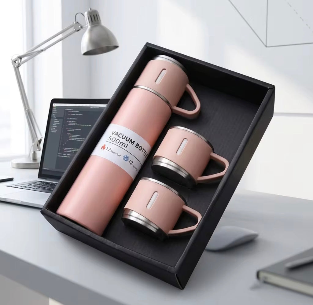 Set de Regalo Botella Térmica y Tazas 500 ml – Acero Inoxidable 304, Resistente a la Corrosión
