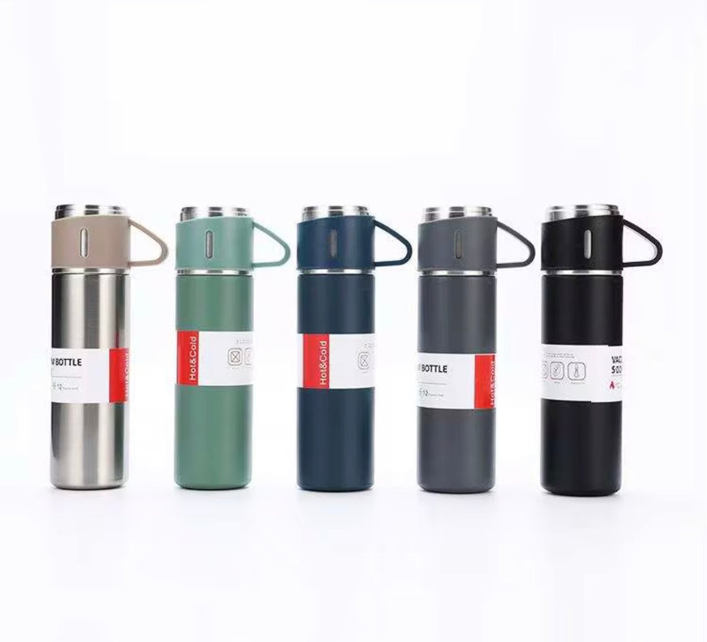 Set de Regalo Botella Térmica y Tazas 500 ml – Acero Inoxidable 304, Resistente a la Corrosión