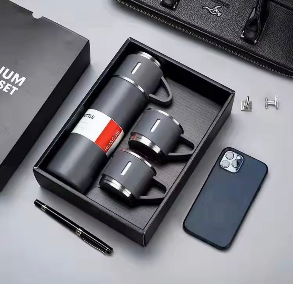 Ensemble Coffret Cadeau Bouteille Thermique & Tasses 500 ml – Acier Inoxydable 304, Résistant à la Corrosion