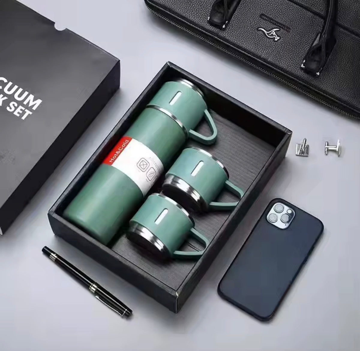 Ensemble Coffret Cadeau Bouteille Thermique & Tasses 500 ml – Acier Inoxydable 304, Résistant à la Corrosion