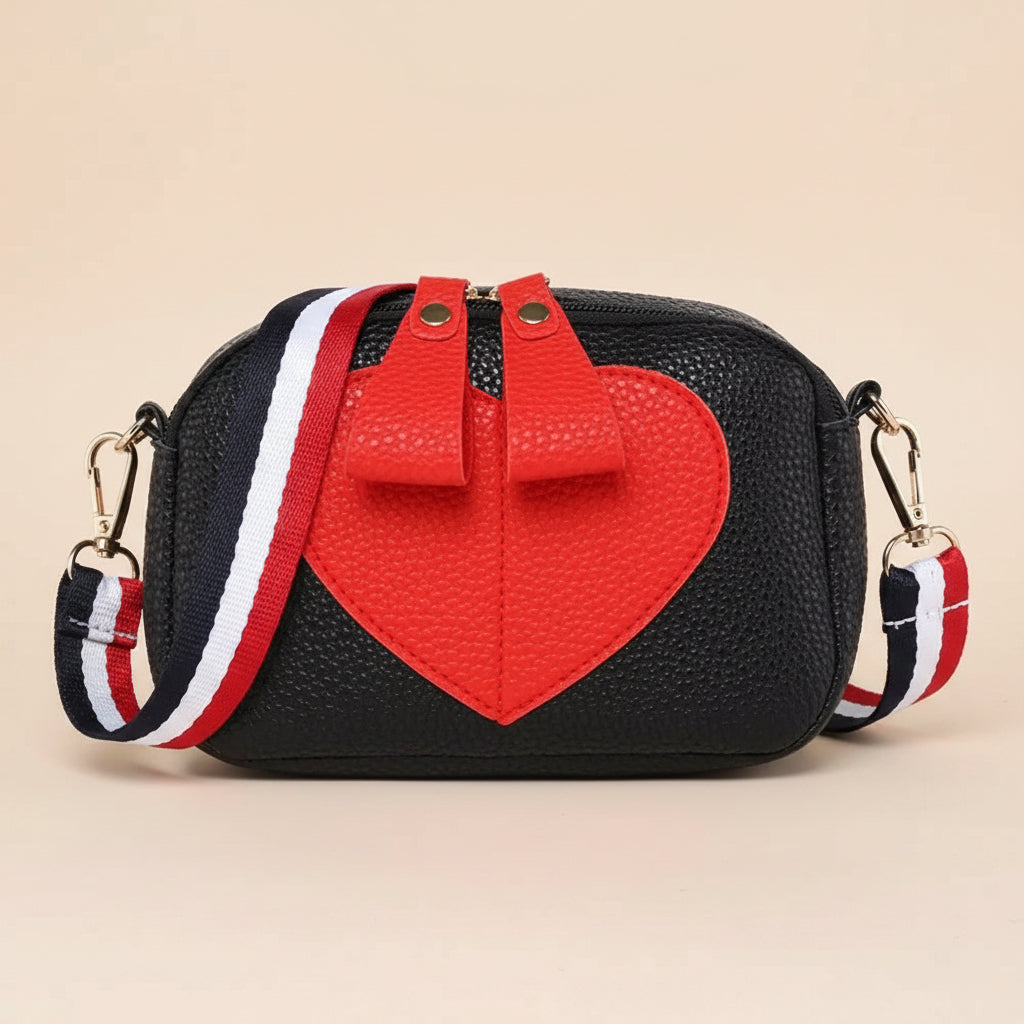 Sac à Bandoulière Cuir Souple Motif Cœur Rouge – Petit Sac Téléphone Portable et Mode Femme, Idéal Cadeau Saint-Valentin