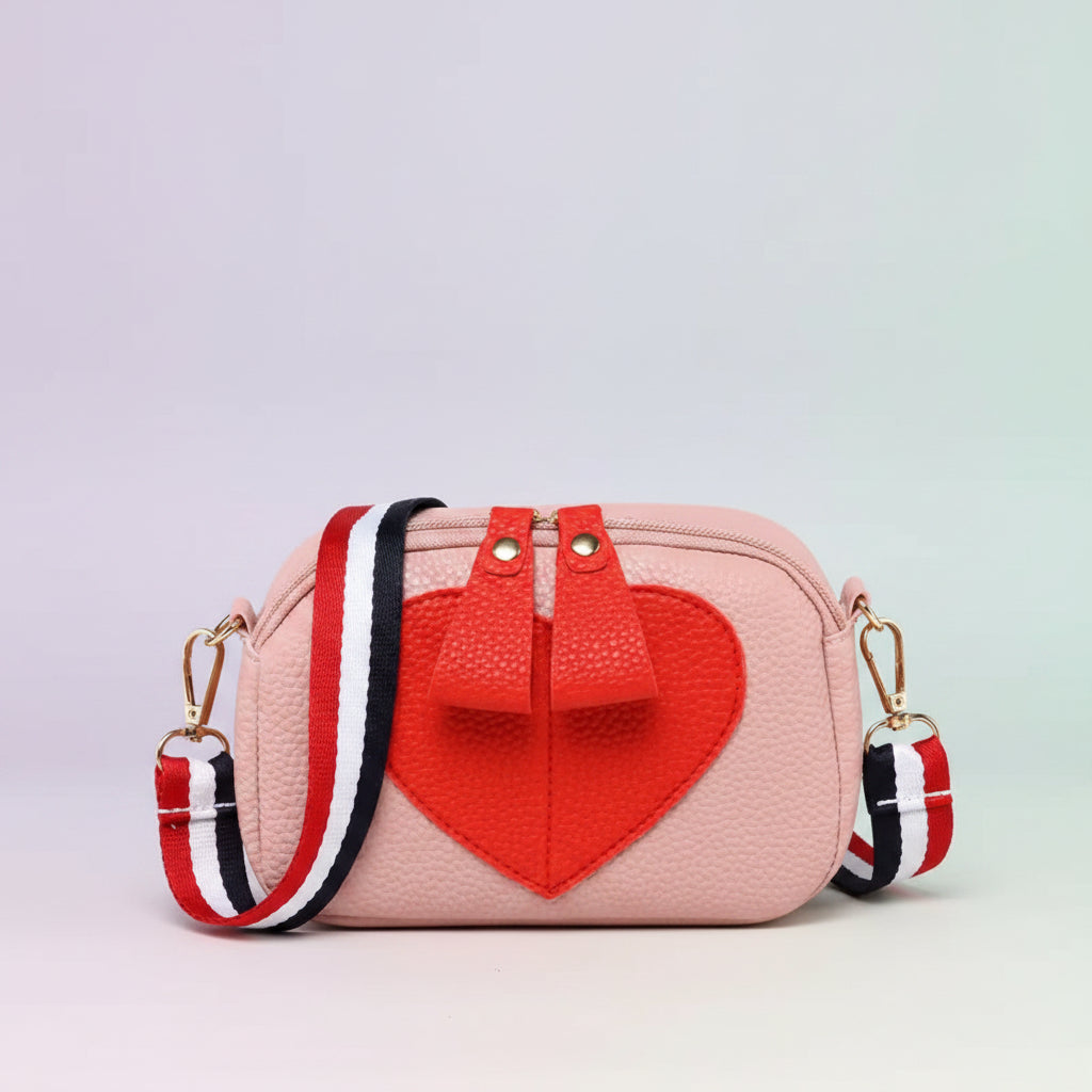 Sac à Bandoulière Cuir Souple Motif Cœur Rouge – Petit Sac Téléphone Portable et Mode Femme, Idéal Cadeau Saint-Valentin
