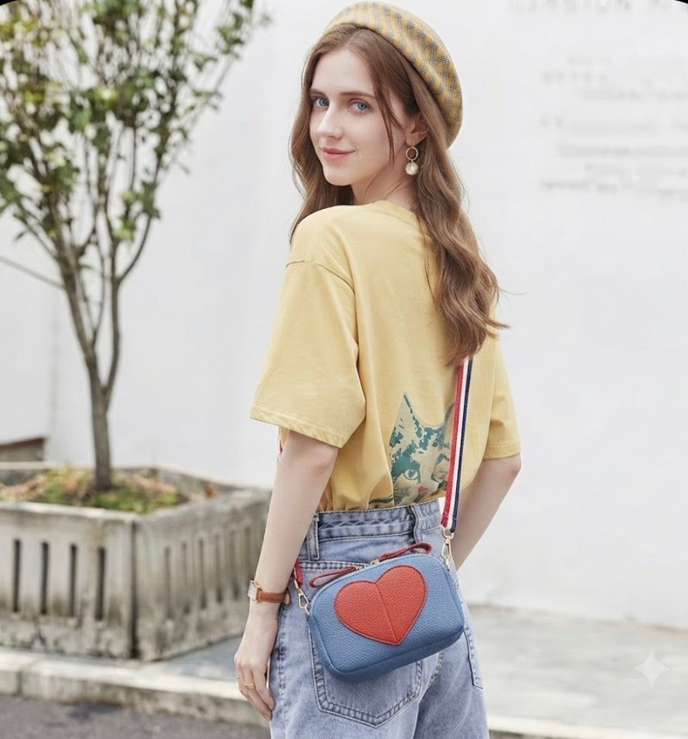 Bolso Bandolera Piel Suave con Diseño de Corazón Rojo – Bolso Pequeño para Teléfono Móvil y Moda Femenina, Regalo Ideal para San Valentín