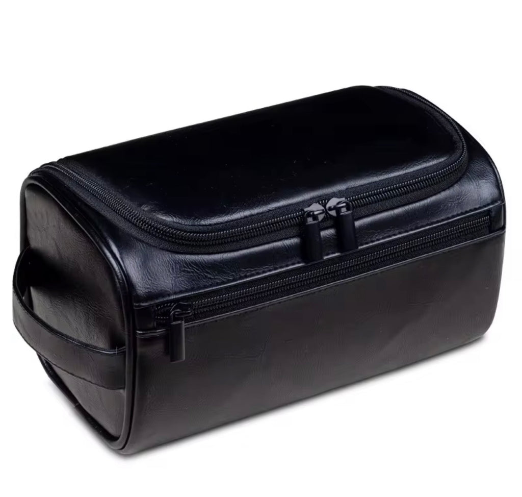 Trousse de Toilette & Maquillage Vintage en Cuir PU – Grand Format Imperméable, Suspendue avec Crochet, Unisexe