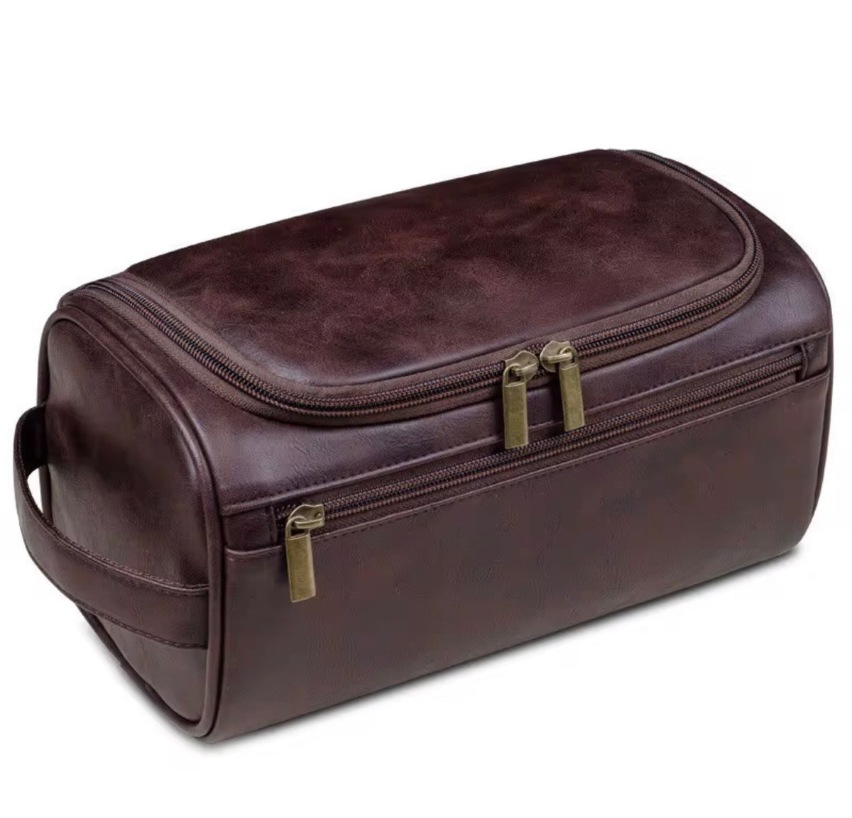 Neceser de viaje y maquillaje vintage de cuero PU – Grande, impermeable, colgante con gancho, unisex