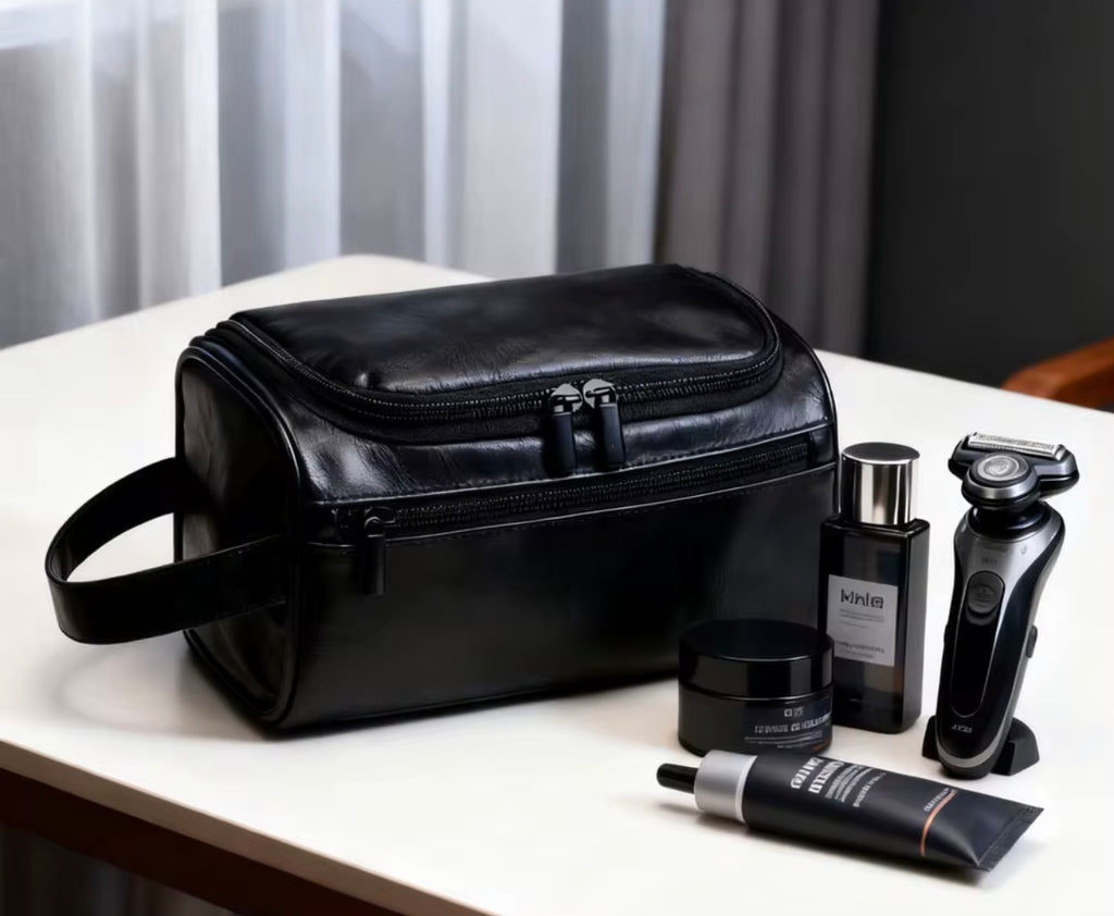 Trousse de Toilette & Maquillage Vintage en Cuir PU – Grand Format Imperméable, Suspendue avec Crochet, Unisexe