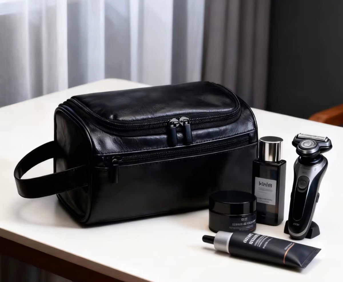 Neceser de viaje y maquillaje vintage de cuero PU – Grande, impermeable, colgante con gancho, unisex