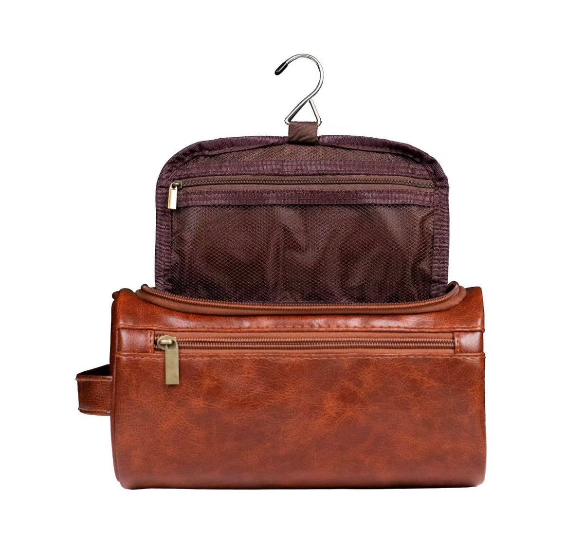 Trousse de Toilette & Maquillage Vintage en Cuir PU – Grand Format Imperméable, Suspendue avec Crochet, Unisexe