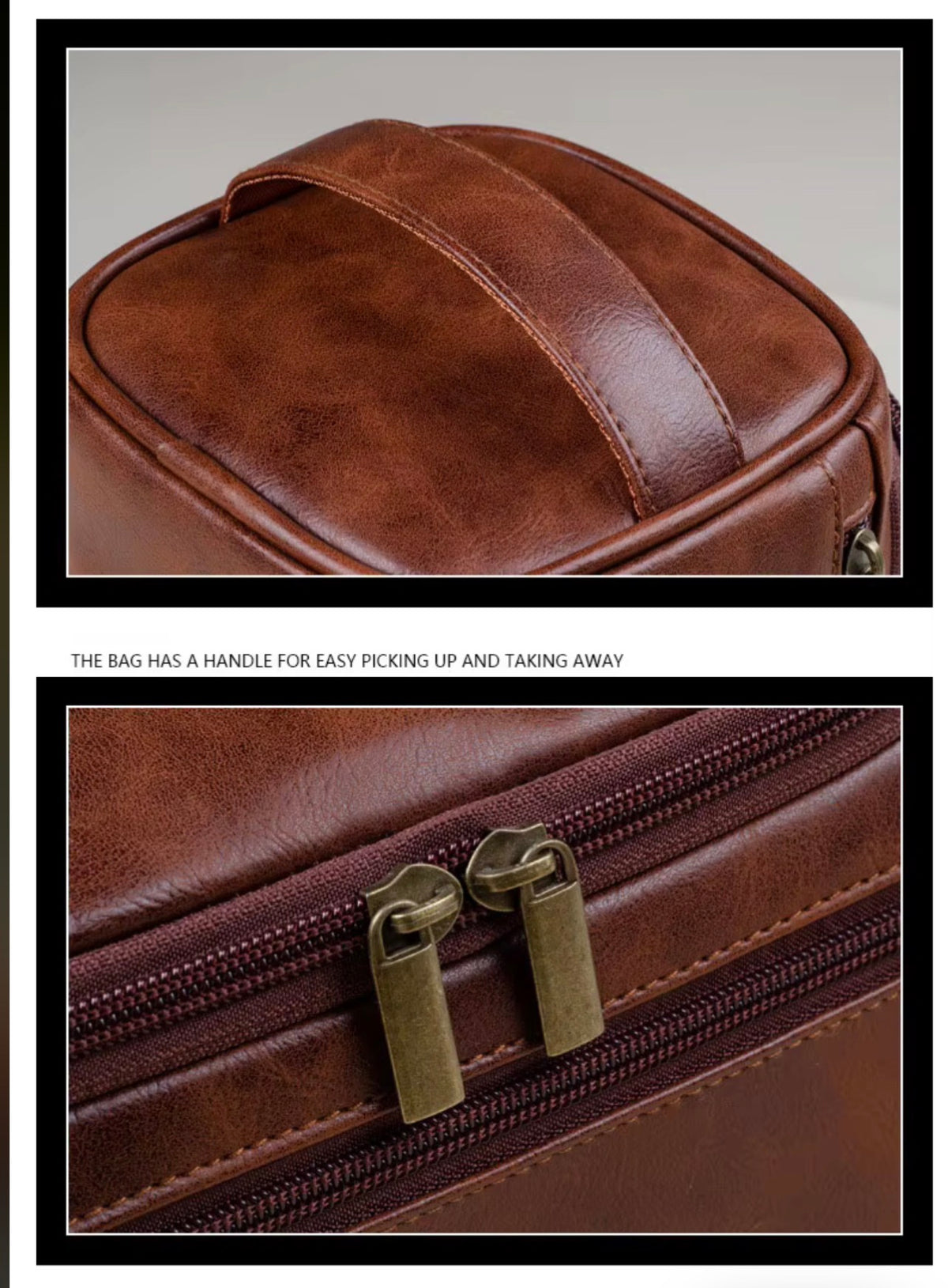 Trousse de Toilette & Maquillage Vintage en Cuir PU – Grand Format Imperméable, Suspendue avec Crochet, Unisexe