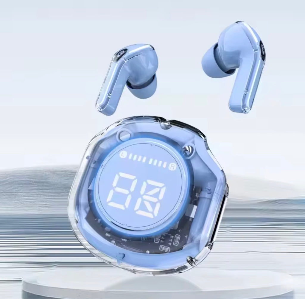 E45 Wireless Earbuds: Translucent Design, Immersive Sound & Smart LED Display
